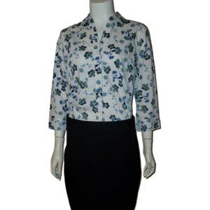 Basic Editions Blue Green Flowered Top || Medium || EUC